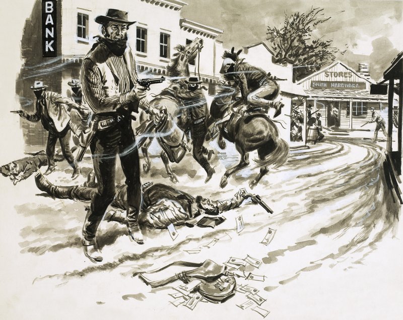 Cole Younger, et medlem af Jesse James-banden, i en skud-out af English School