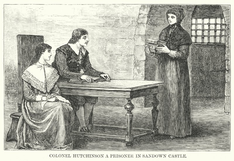Oberst Hutchinson en fange i Sandown Castle (gravering) af English School