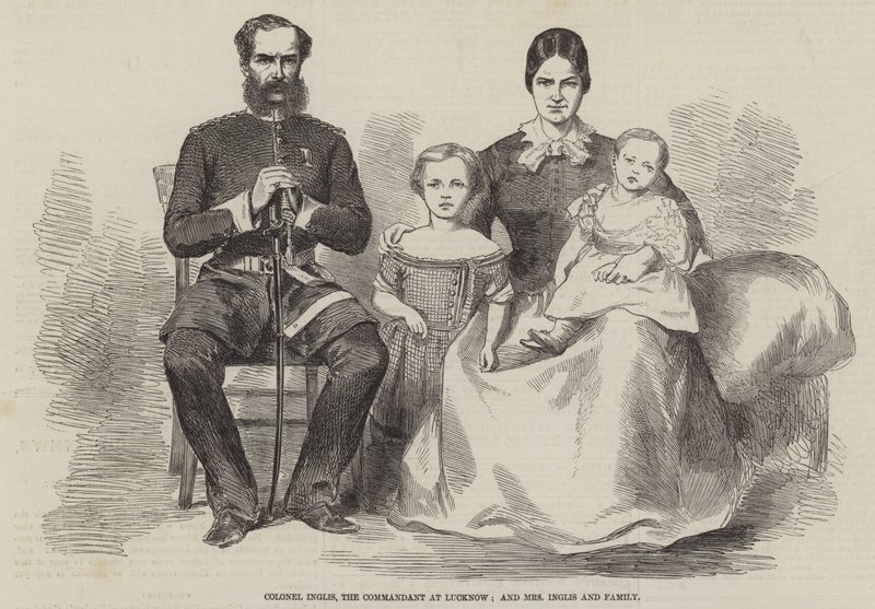 Oberst Inglis, kommandanten i Lucknow, og fru Inglis og familie (gravering) af English School