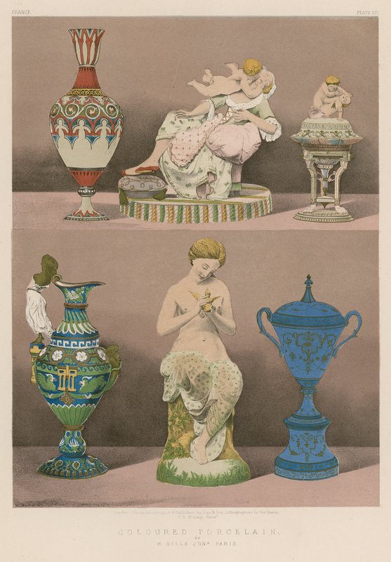 Farvet porcelæn af M Gille Junior, Paris af English School