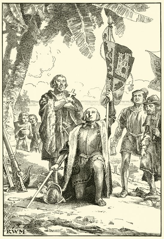 Columbus lander i det nye ord (blæk på papir) af English School