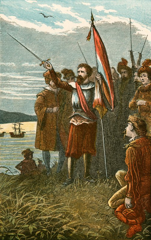 Columbus tager San Salvador i besiddelse for Spanien af English School