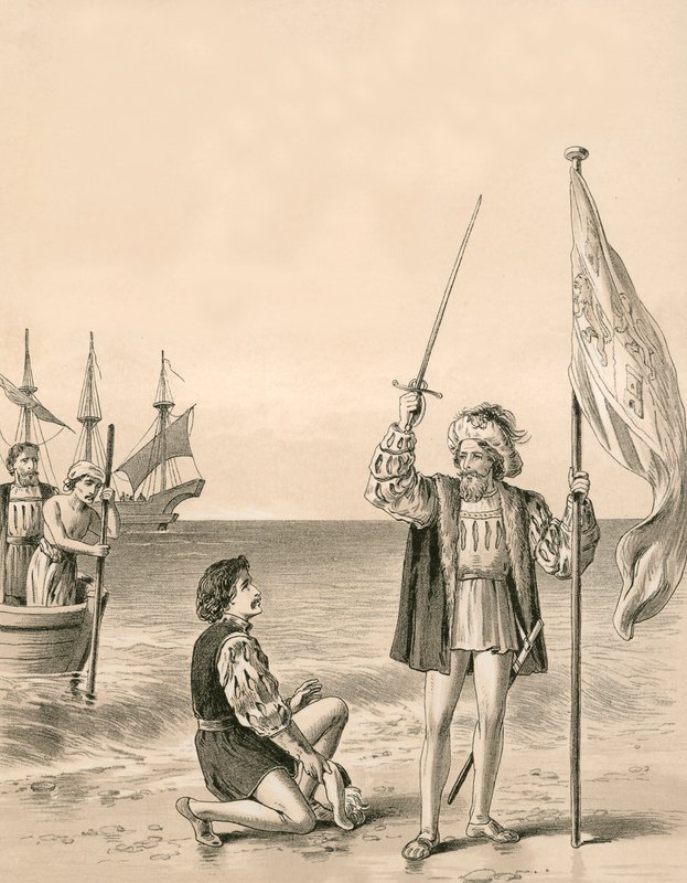 Columbus tager den nye verden i besiddelse i sin suverænes navn af English School