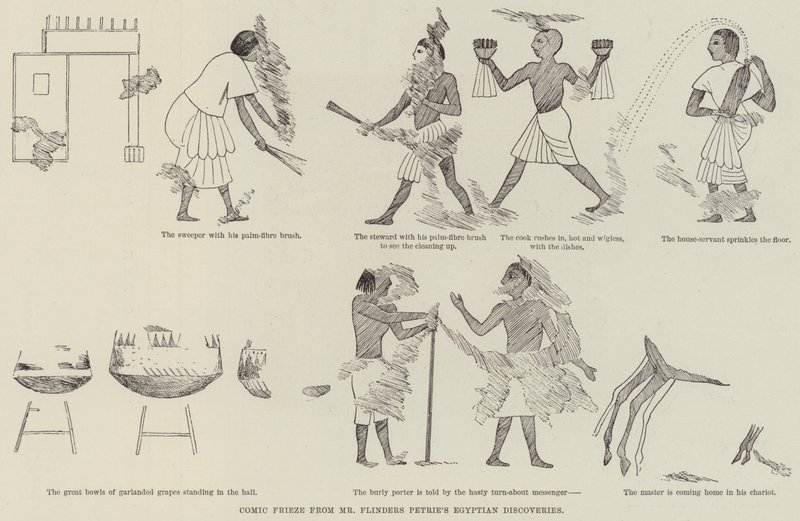 Tegneseriefrise fra Mr Flinders Petries egyptiske opdagelser (gravering) af English School