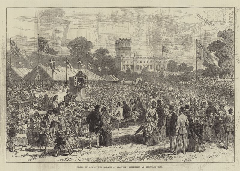 Coming of Age of the Marquis of Stafford, festligheder i Trentham Hall (gravering) af English School