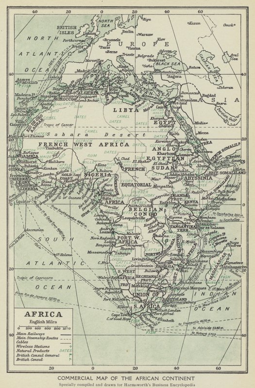 Kommercielt kort over det afrikanske kontinent (litho) af English School