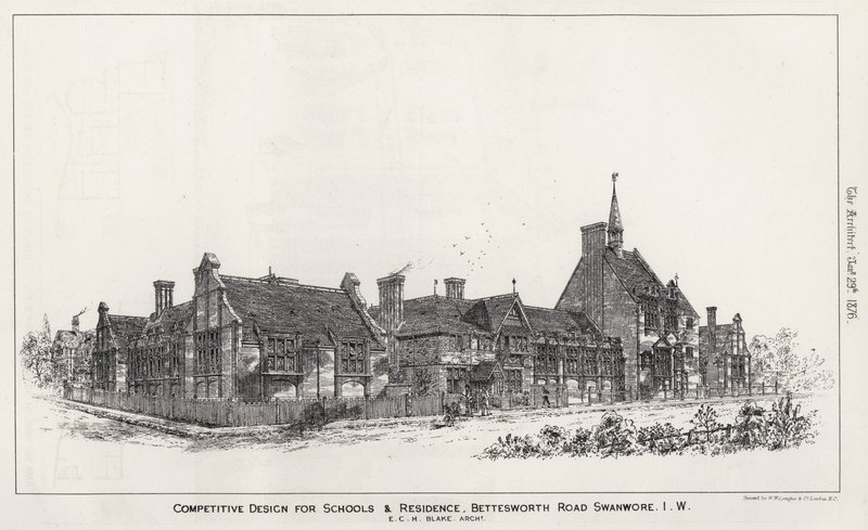 Konkurrencedygtigt design for skoler og bolig, Bettesworth Road, Swanwore, Isle of Wight (gravering) af English School