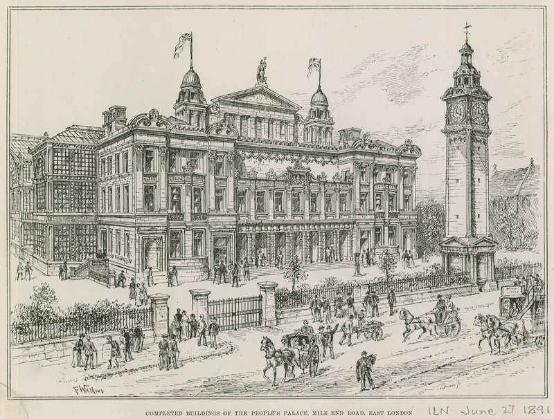 Færdiggjorte bygninger af Peoples Palace, Mile End Road, East London af English School