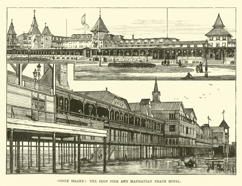 Coney Island, Iron Pier og Manhattan Beach Hotel af English School