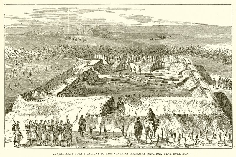 Konfødererede befæstninger nord for Manassas Junction, nær Bull Run af English School