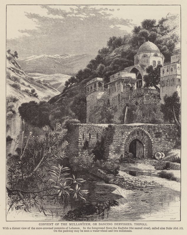 Mullawiyeh-klosteret, eller dansende dervischer, Tripoli (gravering) af English School