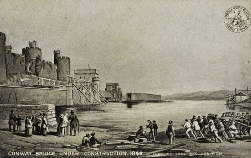 Conway Bridge under opførelse, 1848 af English School