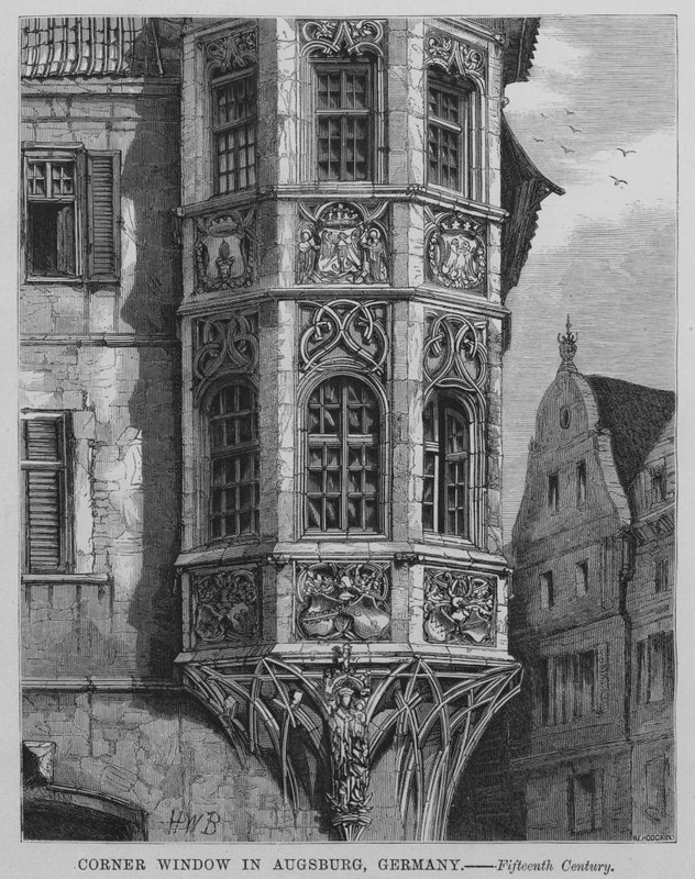 Hjørnevindue i Augsburg, Tyskland (gravering) af English School