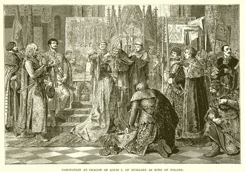 Kroning i Krakow af Ludvig I af Ungarn som konge af Polen af English School