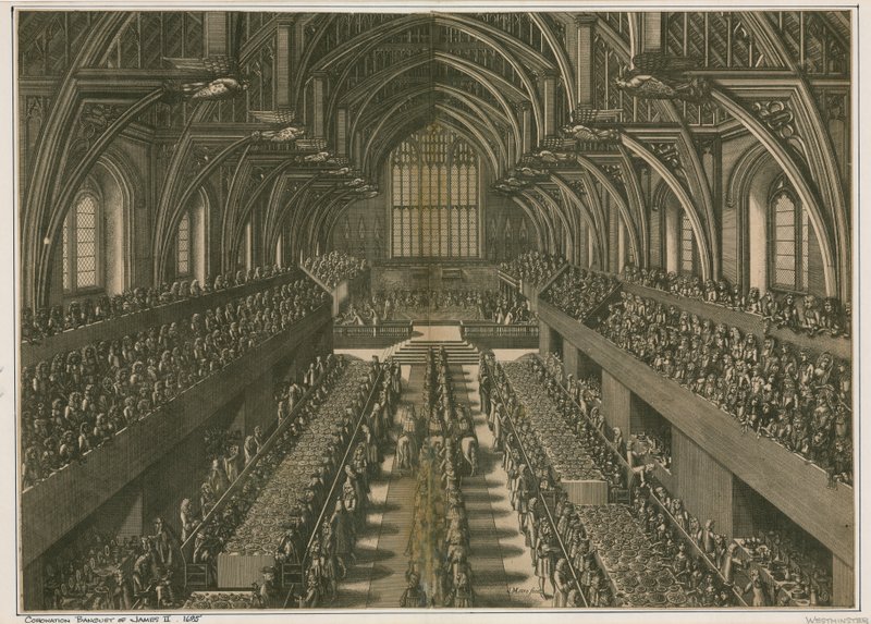 Kroningsbanket af James II, 1685, i Westminster Hall, London af English School