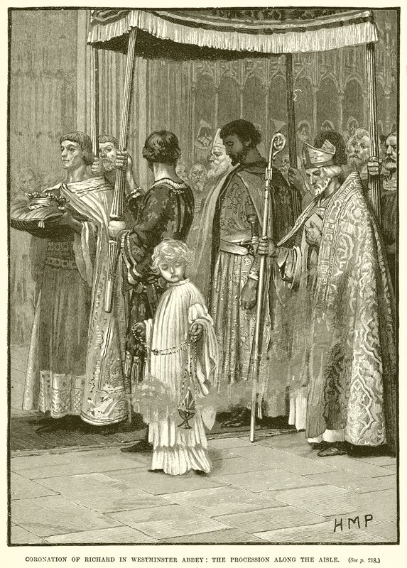 Kroning af Richard i Westminster Abbey: Processionen langs midtgangen af English School