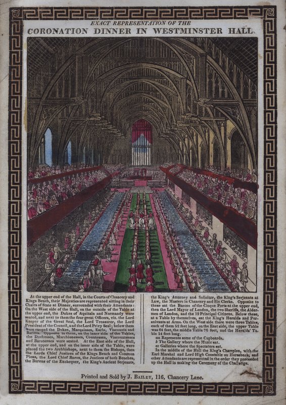 Kroning af hans Majestæt [dvs. George III] i Westminster (farvet træsnit) af English School