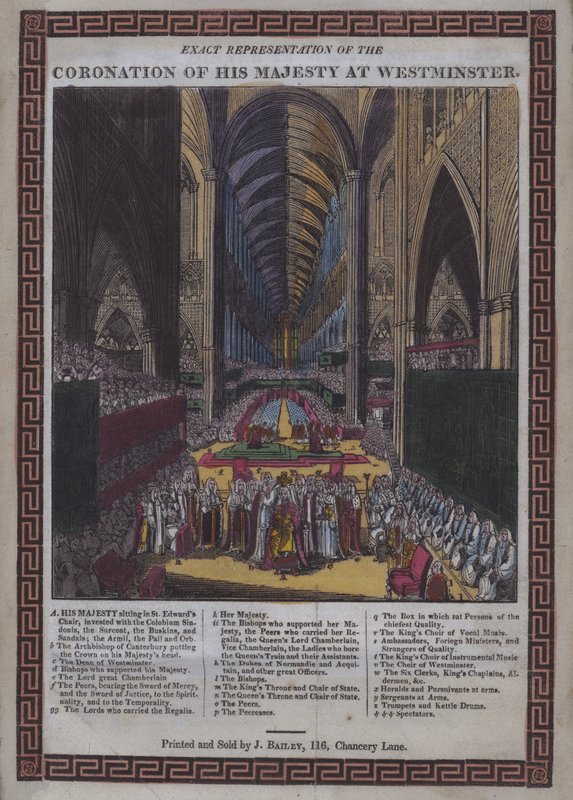 Kroning af hans Majestæt [dvs. George III] i Westminster (farvet træsnit) af English School