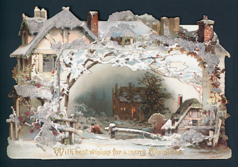 Cottage Snow Scene, julekort af English School
