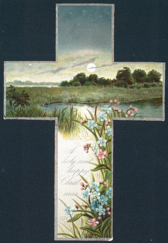 Country Scene inde i Cross, julekort af English School