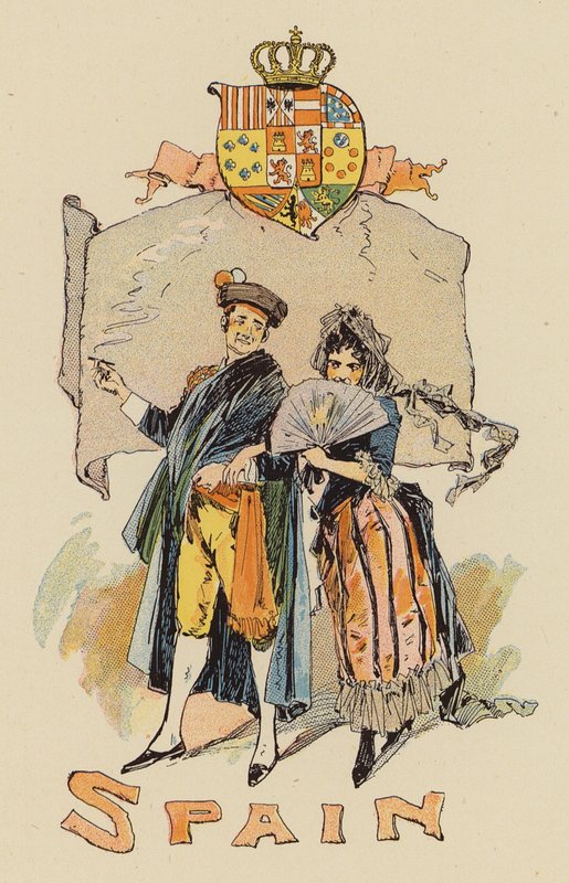 Par i spansk kostume (farve litho) af English School
