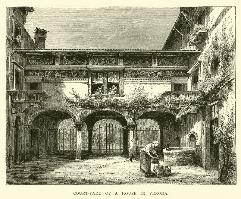 Court-yard of a house in Verona  af English School