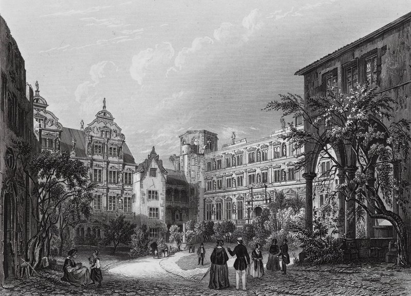 Hofgården i Heidelberg (kobberstik) af English School
