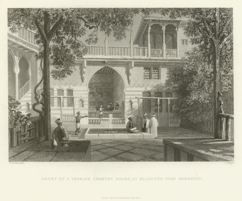 Retten til et tyrkisk landsted, Salahyeh, nær Damaskus, 1837 af English School