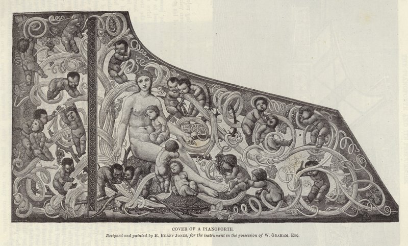 Cover af en pianoforte designet og malet af Edward Burne-Jones af English School