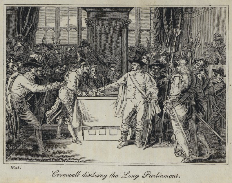 Cromwell opløser det lange parlament (gravering) af English School