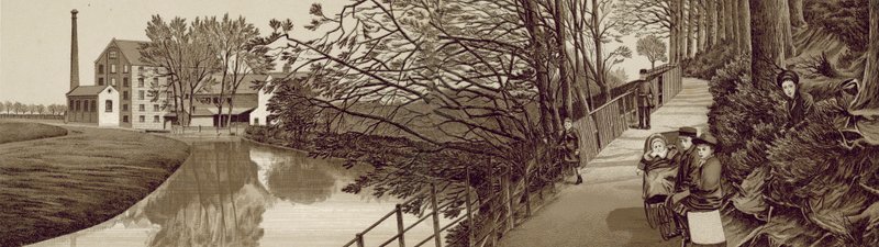 Croydon: Bridle Path to Beddington ved floden Wandle, Waddon Mills (litho) af English School
