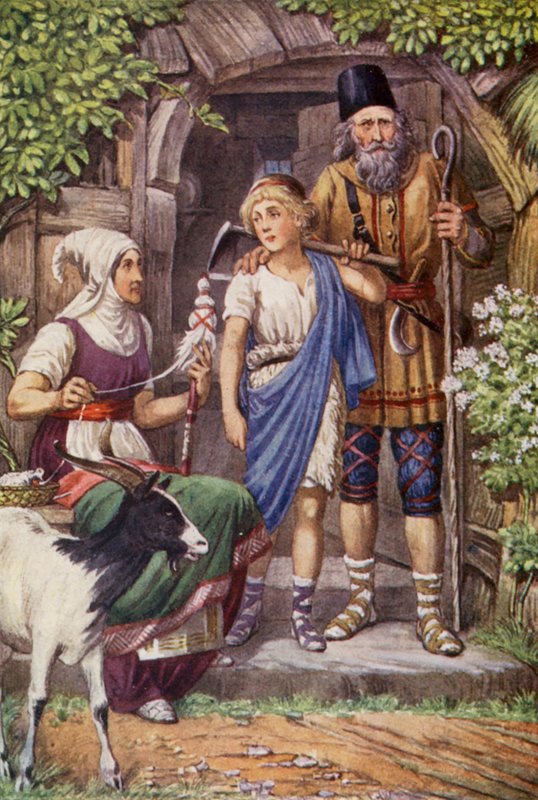 Cyrus og hyrden (farvelitografi) af English School