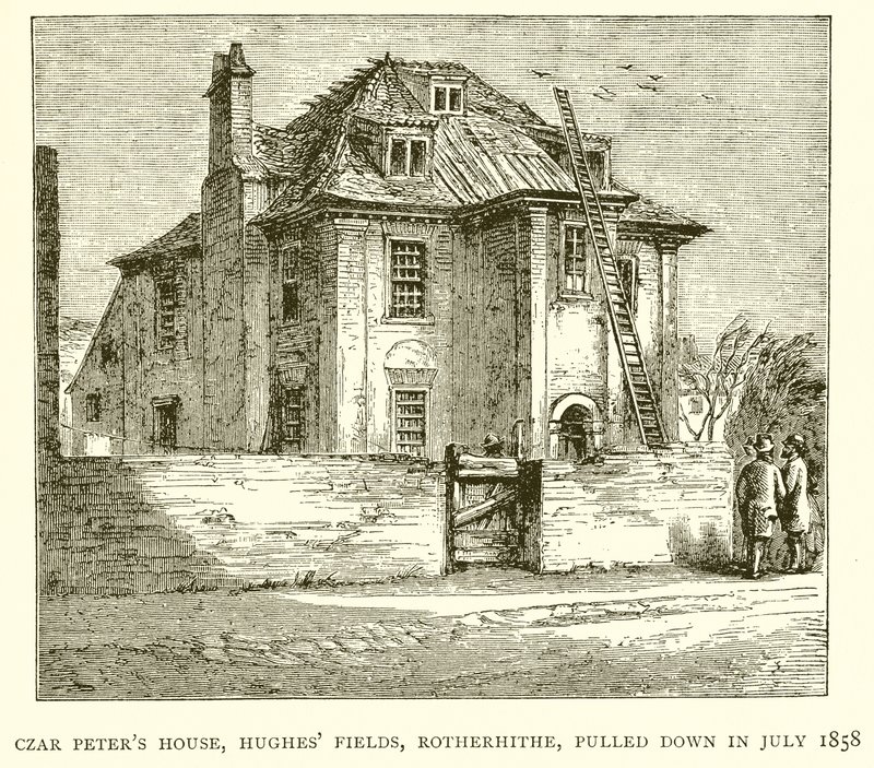 Czar Peters House, Hughes Fields, Rotherhithe, blev revet ned i juli 1858 af English School