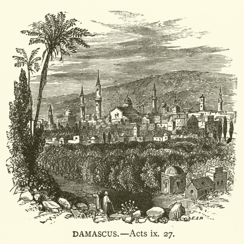 Damaskus, Apostlenes Gerninger, ix, 27 (gravering) af English School