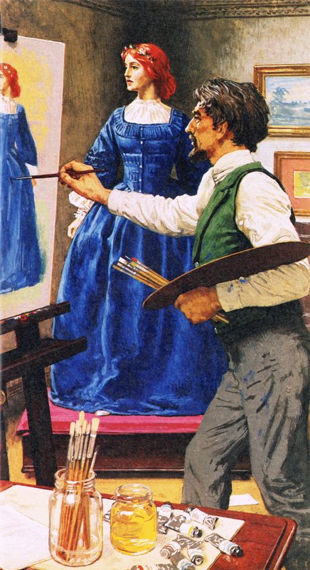 Dante Gabriel Rossetti maler Elizabel Siddal, senere til at blive hans kone af English School
