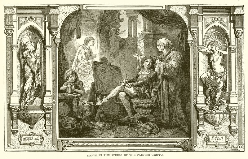 Dante i maleren Giottos atelier af English School