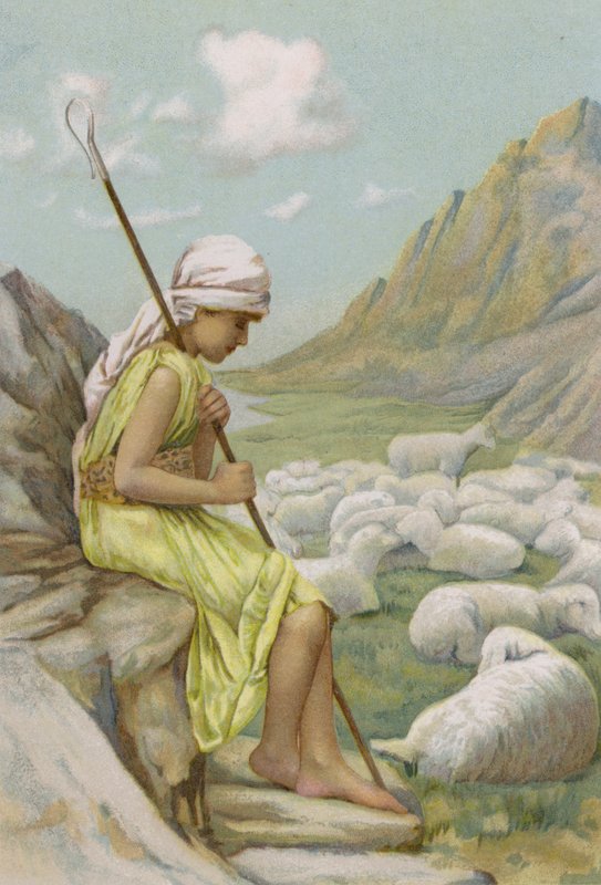 David fodrer fårene (chromolitho) af English School
