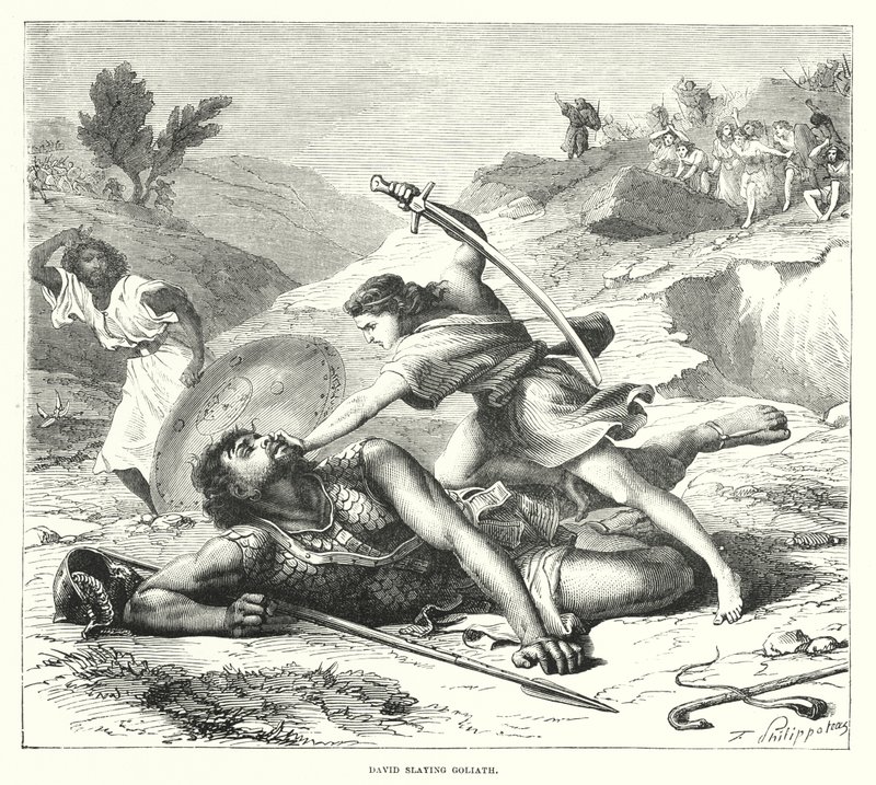 David dræber Goliat (gravering) af English School