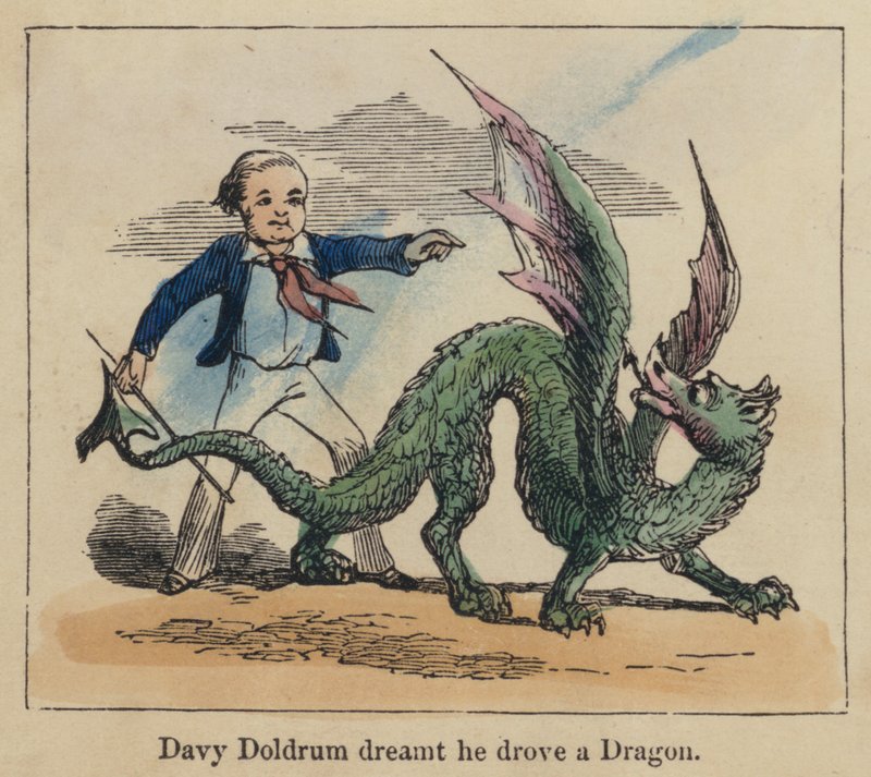 Davy Doldrum drømte, at han kørte en drage (farvet indgravering) af English School