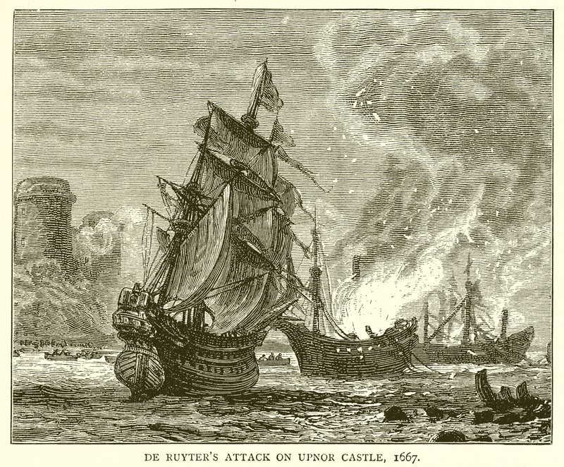 De Ruyters angreb på Upnor Castle, 1667 af English School