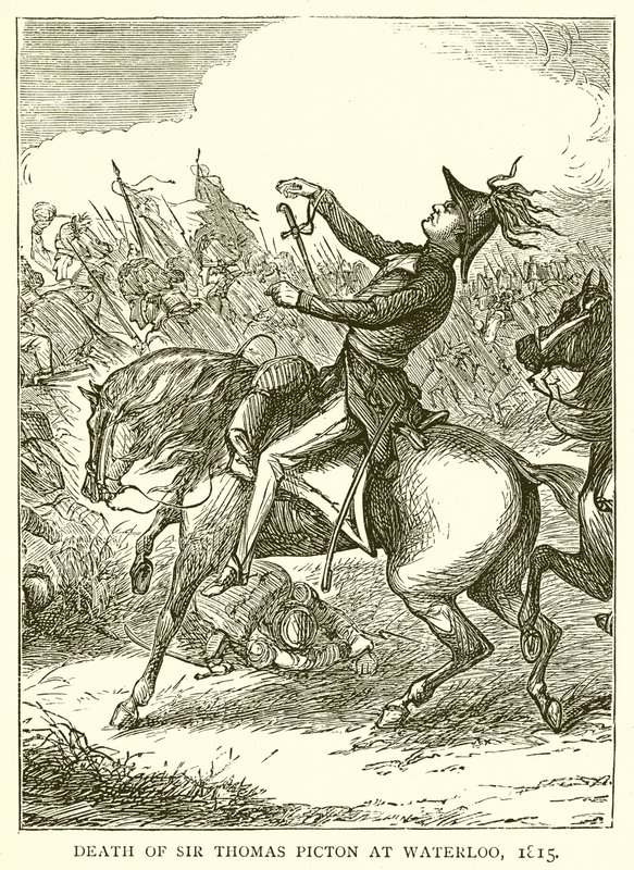 Sir Thomas Pictons død i Waterloo, 1815 af English School