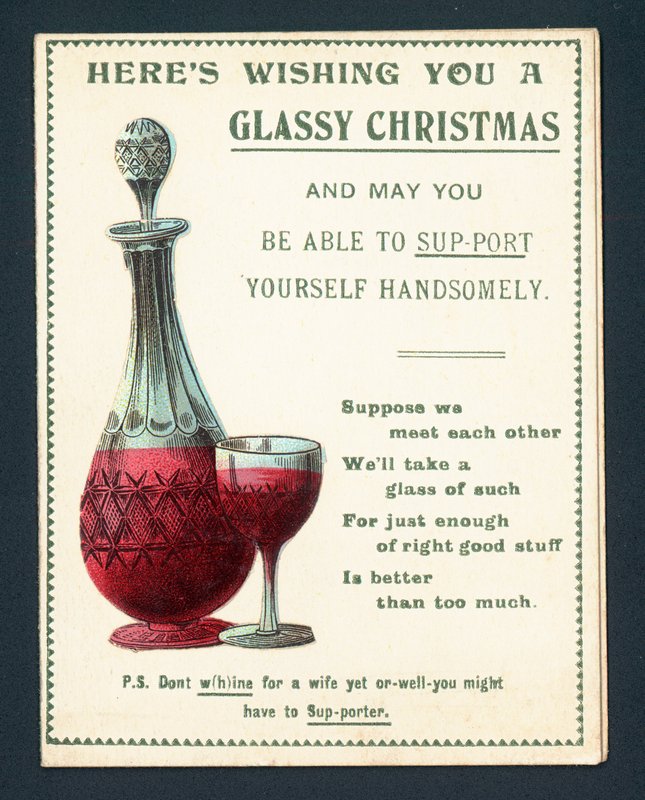 Karaffel og glas rødvin, julekort af English School