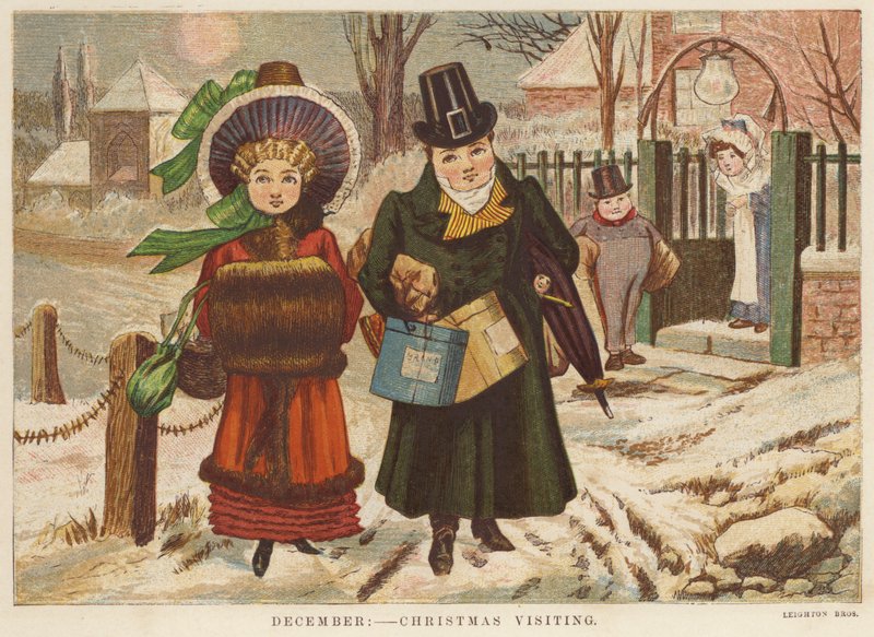 December: Julebesøg (farve litho) af English School