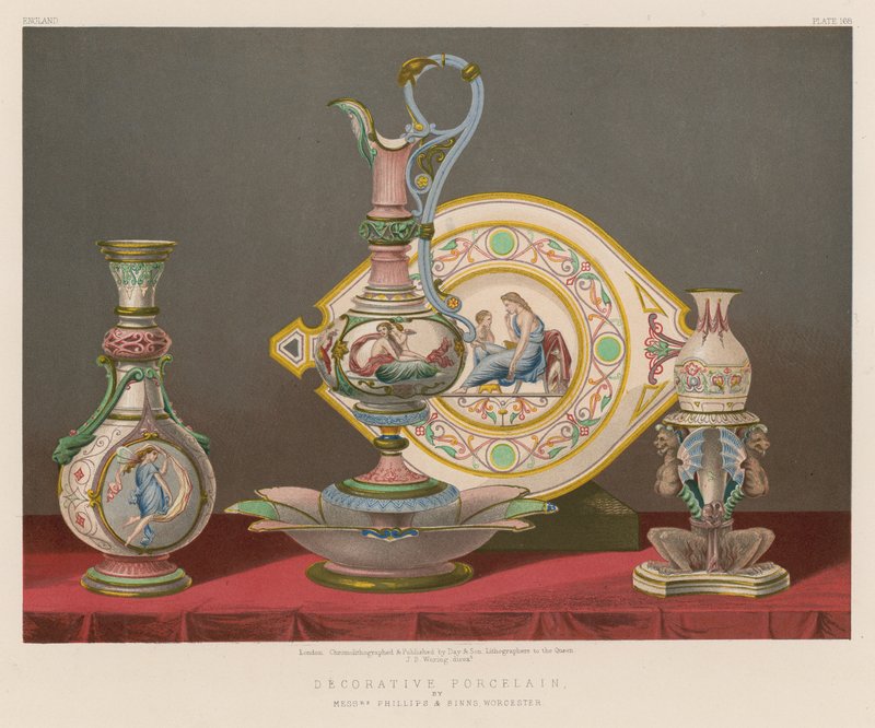 Dekorativt porcelæn af herrerne Phillips og Binns, Worcester af English School