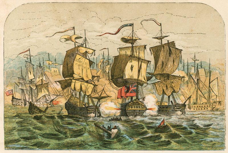 Nederlag af den hollandske flåde af admiral Blake af English School