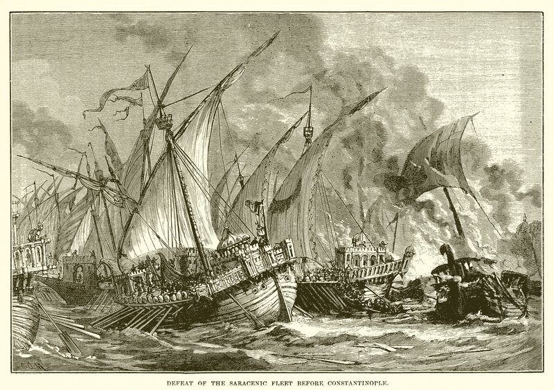 Nederlag af den saraceniske flåde før Konstantinopel af English School