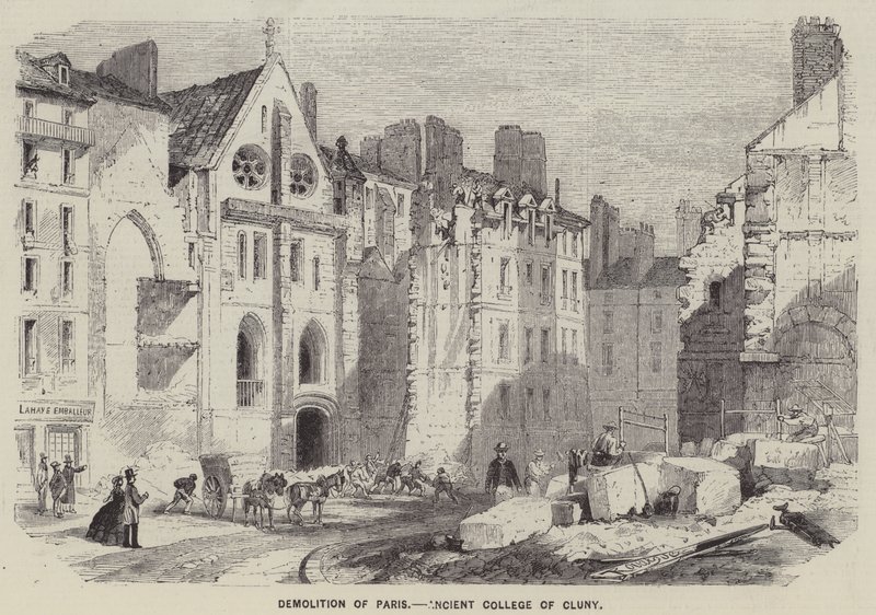 Nedrivning af Paris, det gamle Cluny-kollegium (kobberstik) af English School