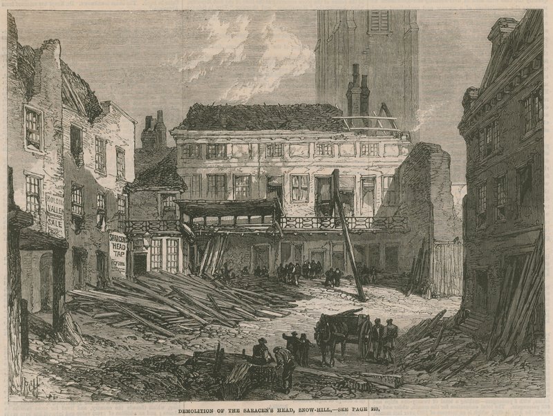 Nedrivning af Saracens Head, Snow Hill, London af English School