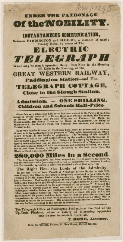 Demonstration af den elektriske Telegraf, 1845 af English School
