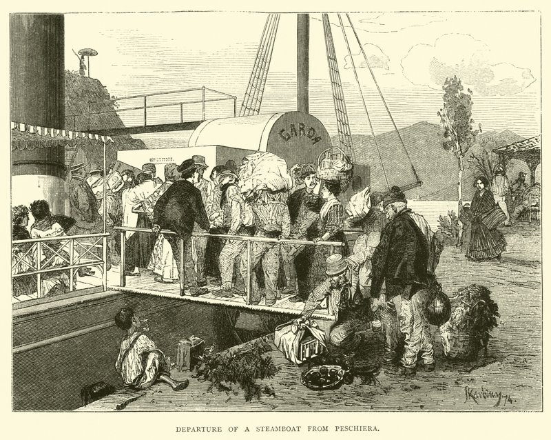 Departure of a steamboat from Peschiera  af English School